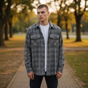 True Grit Houndstooth Plaid Heavy Long Sleeve Button Down - Grey L
